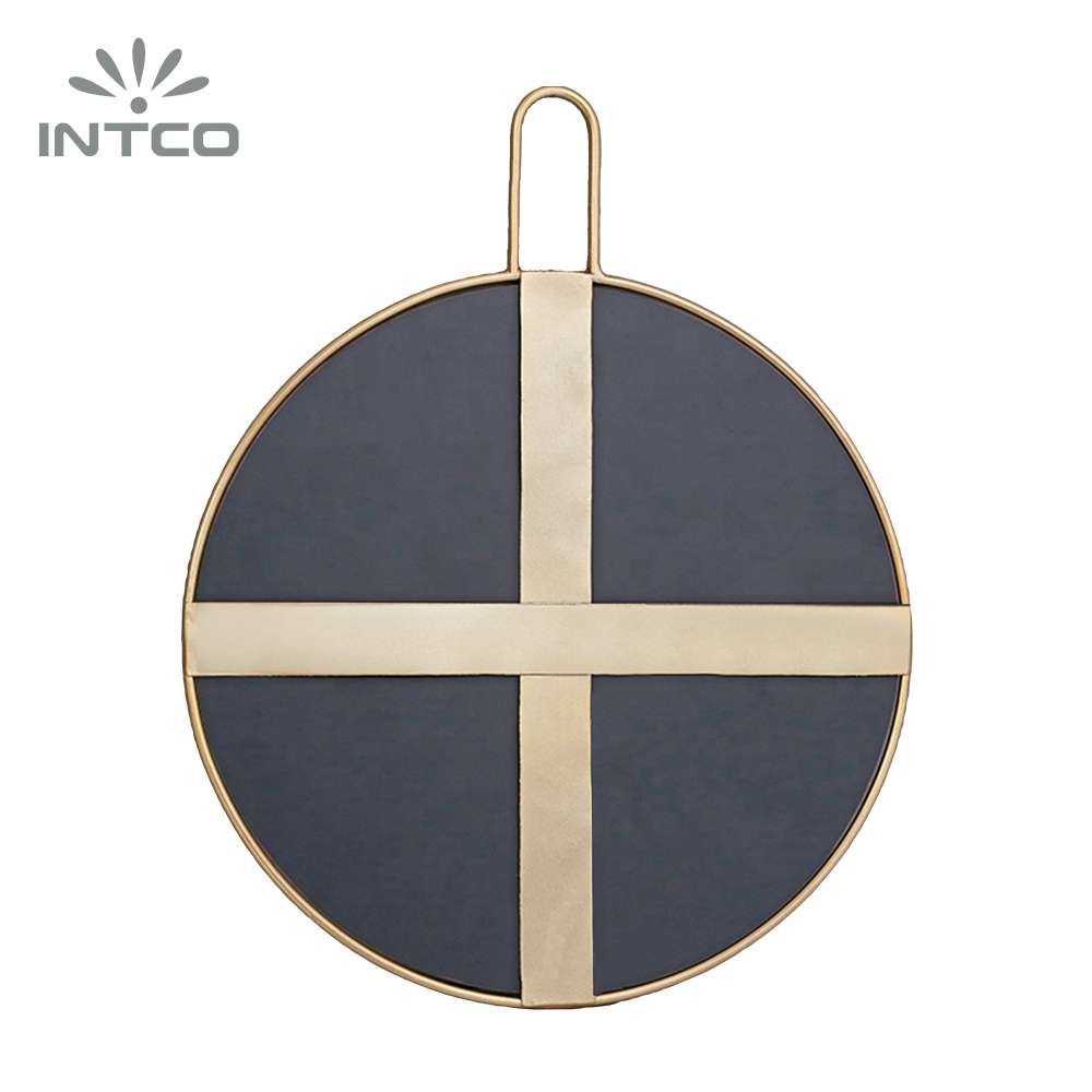 Intco metal frame mirror has a black MDF back with cross line